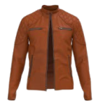 Tan Brown Quilted Shoulder Leather Cafe Racer Jacket
