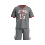 Custom Team Charcoal Grey and Red Athletic Lacrosse Uniform Set