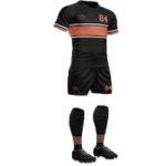 Custom Sublimated Black and Orange Striped Men's Performance Rugby Uniform Set